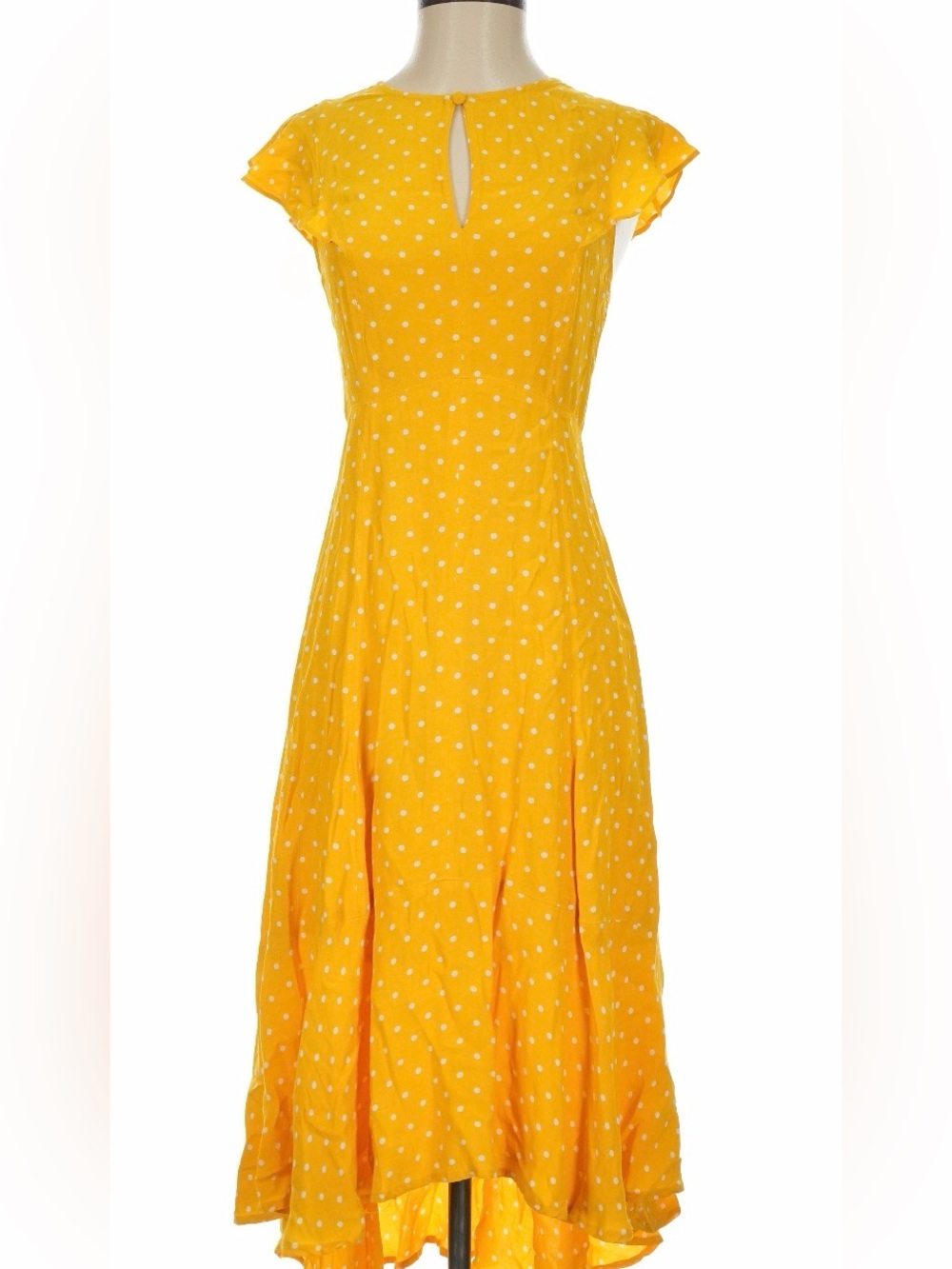 Anthropologie Yellow Polka Dot High-Low Midi Dress. Size 2.